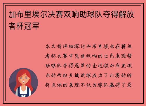 加布里埃尔决赛双响助球队夺得解放者杯冠军